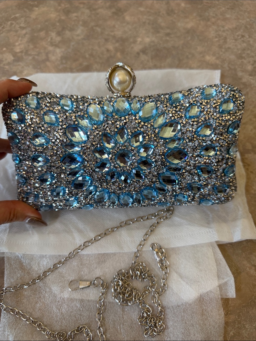 Crystal Embellished Blue Evening Clutch - NWOT